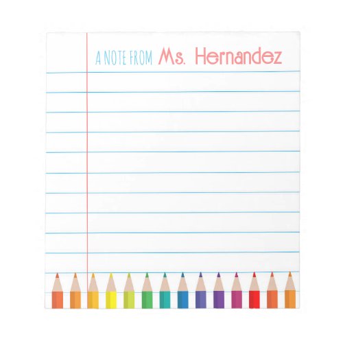 Personalized Custom Pencils Teachers Notepad