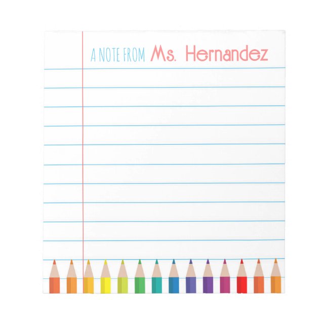 Personalized Custom Pencils Teacher's Notepad (Front)