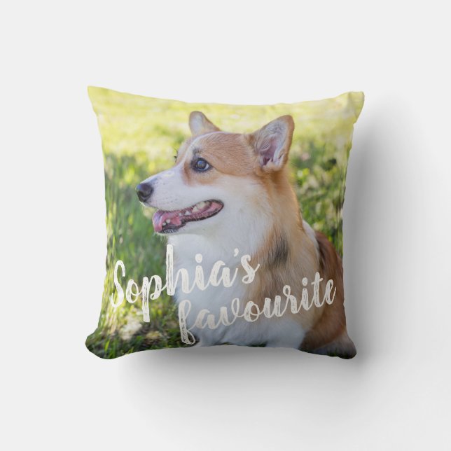 Personalized Custom Pet Dog Photo and Name Throw Pillow (Front)