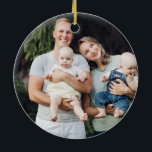 Personalized custom photo and text blue Hanukkah Ceramic Ornament<br><div class="desc">Happy Hanukkah blue and white modern typography minimalist personalized Hanukkah ornament.
Fully customizable white text on blue background.
Custom photo image or picture on the other side.
Please replace image with your own photo.
Current image by freepik</div>