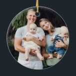 Personalized custom photo and text blue Hanukkah Ceramic Ornament<br><div class="desc">Happy Hanukkah blue and white modern typography minimalist personalized Hanukkah ornament.
Fully customizable white text on blue background.
Custom photo image or picture on the other side.

Please replace image with your own photo.



Current image by freepik</div>