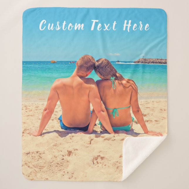 Personalized Custom Photo and Text Sherpa Blanket (Front)