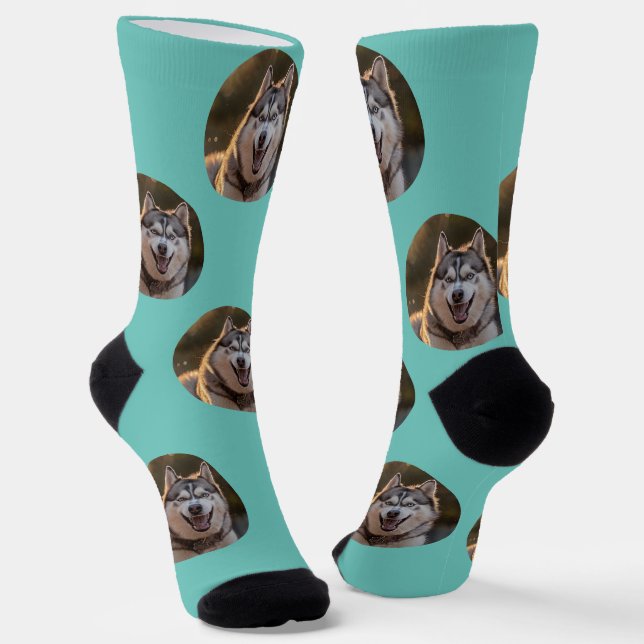 Personalized Custom Photo Blob - Husky Dog Face Socks (Angled)