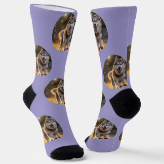 Personalized Custom Photo Blob - Husky Dog Face Socks