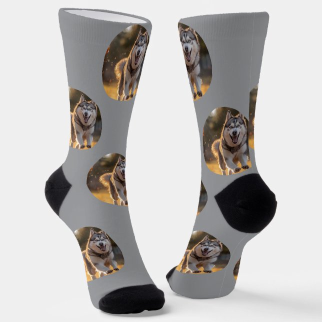 Personalized Custom Photo Blob - Husky Dog Face Socks (Angled)