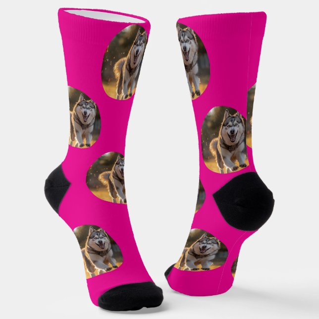 Personalized Custom Photo Blob - Husky Dog Face Socks (Angled)