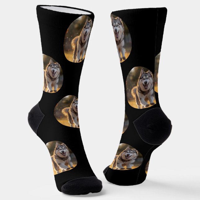 Personalized Custom Photo Blob - Husky Dog Face Socks (Angled)