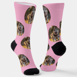 Personalized Custom Photo Blob - Husky Dog Face Socks