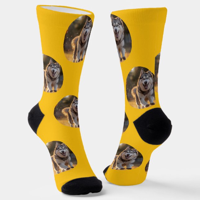 Personalized Custom Photo Blob - Husky Dog Face Socks (Angled)