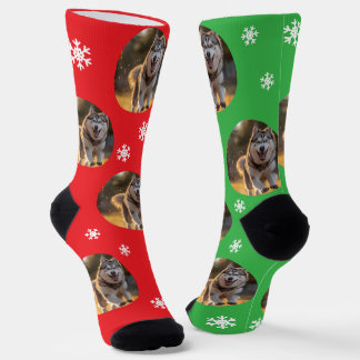 Personalized Custom Photo Blob - Husky Dog Winter Socks