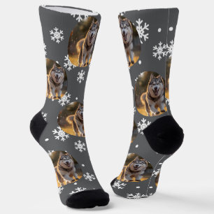 Personalized Custom Photo Blob - Snowflake Husky  Socks