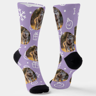 Personalized Custom Photo Blob - Winter Husky Socks