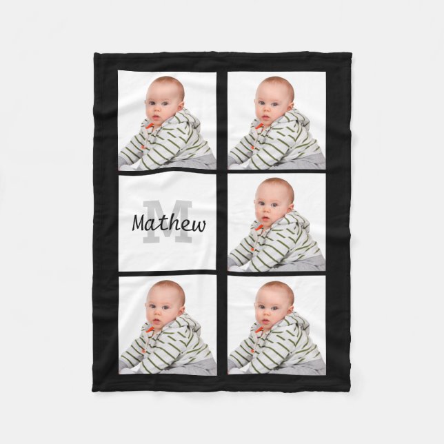 Personalized Custom Photo Collage Monogram Fleece Blanket (Front)
