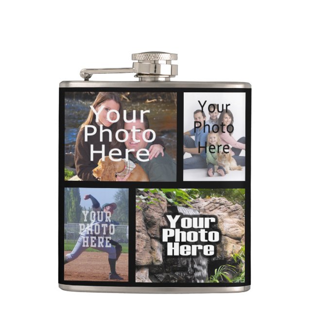 Personalized Custom Photo Collage Montage Hip Flask (Front)