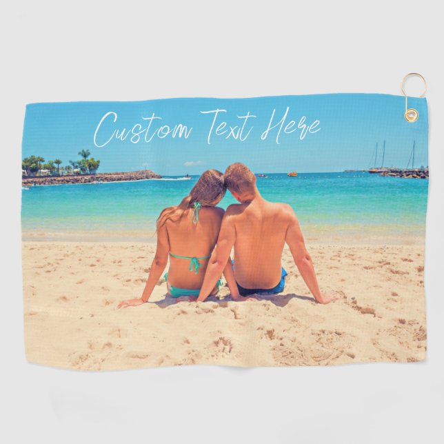 Personalized Custom Photo Golf Towel with Text (Horizontal)