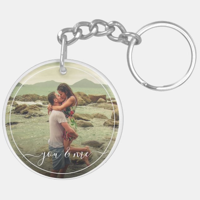 Personalized Custom Photo Happy You And Me In Love Keychain (Back Left)