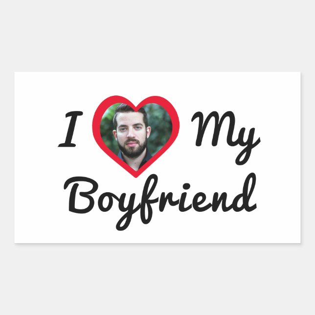 Personalized Custom Photo I Love My Boyfriend Rectangular Sticker (Front)