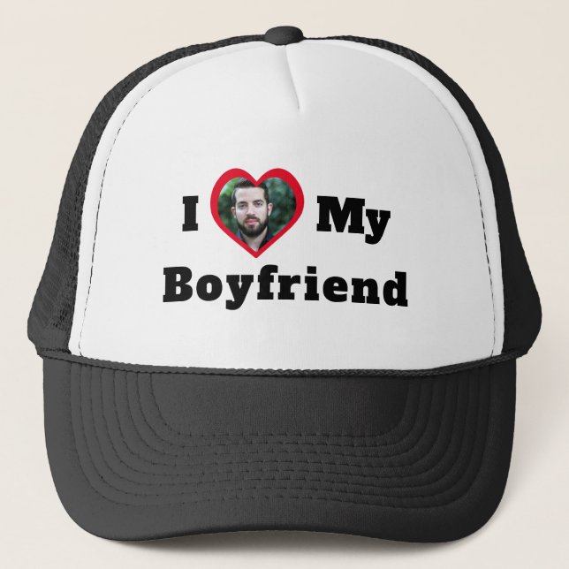 Personalized Custom Photo I Love My Boyfriend Trucker Hat (Front)