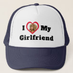 Personalized Custom Photo I Love My Girlfriend Trucker Hat<br><div class="desc">A blossoming romance. A happy couple. Personalized Custom Photo I Love My Girlfriend. A cool awesome design for a boyfriend or girlfriend to celebrate their relationship and publicly declare their love for their partner and significant other. The romantic design can be given as a gift for Valentine’s Day, anniversary, birthday...</div>