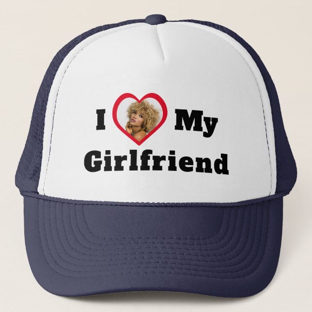 Personalized Custom Photo I Love My Girlfriend Trucker Hat (Front)