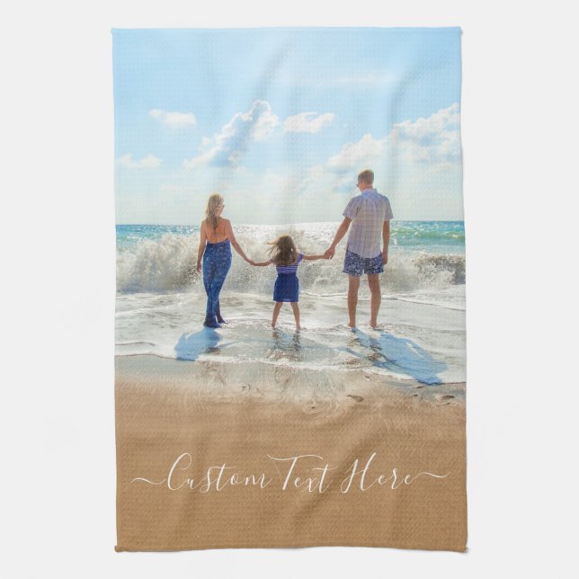 Personalized Custom Photo Kitchen Towel with Text (Vertical)
