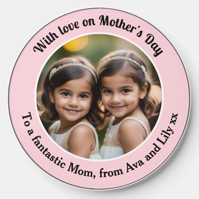 Personalized Custom Photo Mothers Day Pretty Pink Wireless Charger (Front)