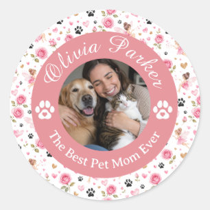 Personalized Custom Photo & Name Pet Lover Classic Round Sticker