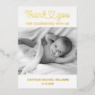 Personalized Custom Photo Newborn Baby Thank You Foil Invitation