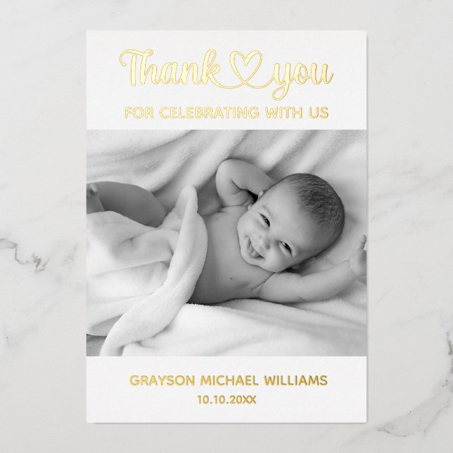 Personalized Custom Photo Newborn Baby Thank You Foil Invitation (Front)
