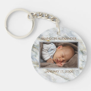 Personalized Custom Photo On Blue Marble Pattern Keychain