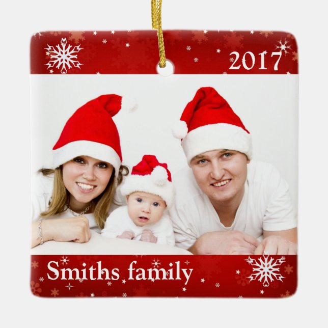 Personalized Custom Photo Ornament with Snowflakes (Front)