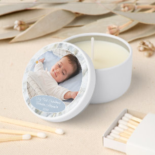 Personalized Custom Photo Pastel Blue Marble 2026 Mini Candle Favors