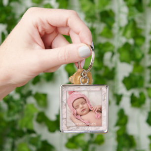 Personalized Custom Photo Pink Marble Pattern Keychain