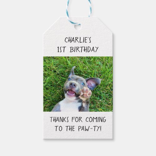 Personalized Custom Photo Puppy Dog Birthday Party Gift Tags