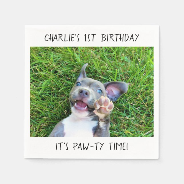 Personalized Custom Photo Puppy Dog Birthday Party Napkins (Front)