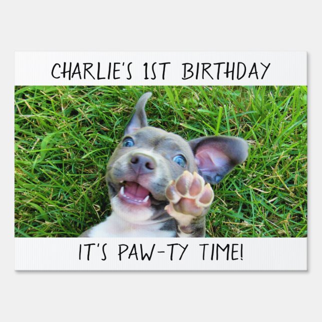 Personalized Custom Photo Puppy Dog Birthday Party Sign (Front)