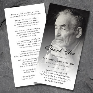 Personalized Custom Photo Sympathy Thank You Death Card