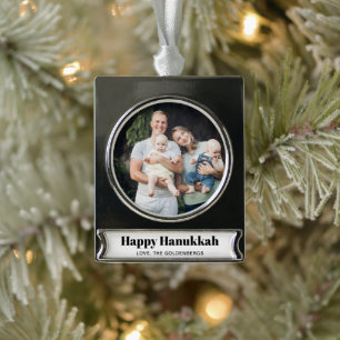 Personalized custom photo text elegant Hanukkah Silver Plated Banner Ornament