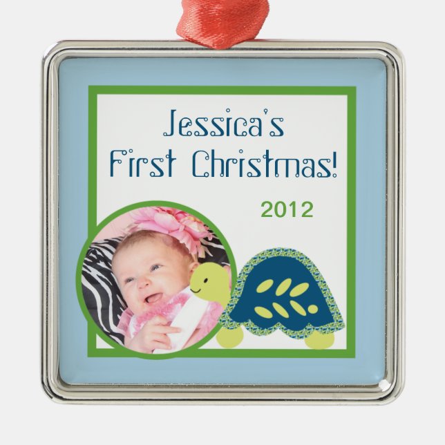 Personalized Custom PHOTOrnament Blue Sea Turtles Metal Ornament (Front)