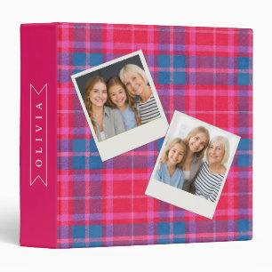 Personalized Custom Pink Fuchsia Plaid Preppy 3 Ring Binder