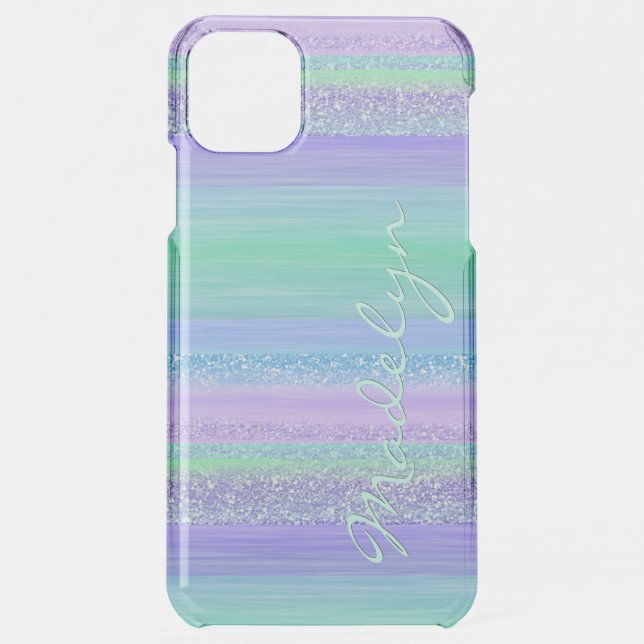 Personalized Custom Pink Green Blue Purple Stripe Uncommon iPhone Case (Back)