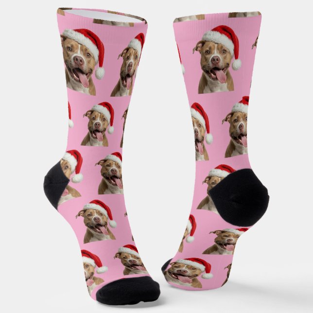 Personalized Custom Pitbull Christmas  Socks (Angled)