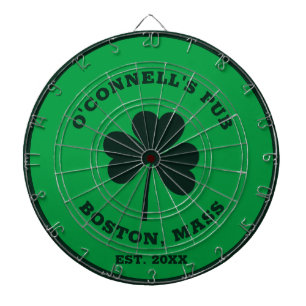 Personalized Custom pub name green clover shamrock Dart Board