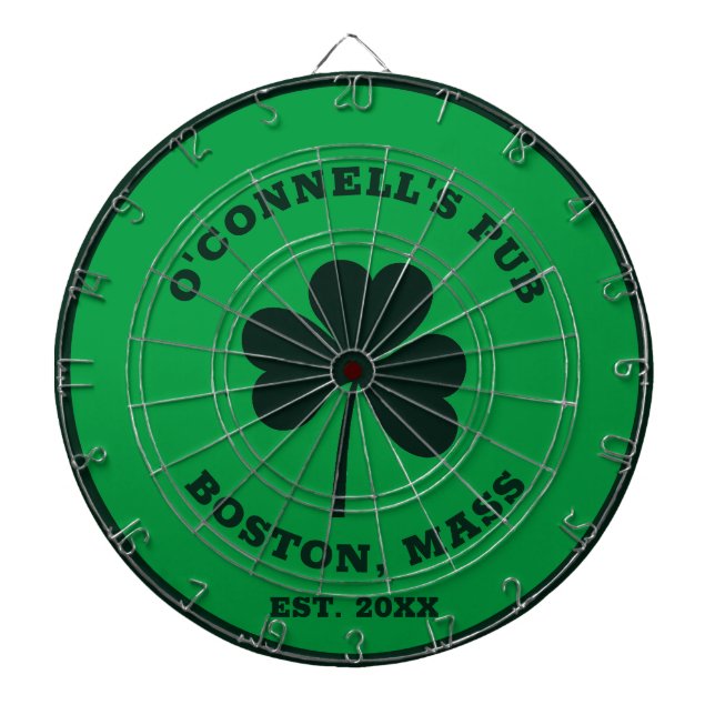 Personalized Custom pub name green clover shamrock Dart Board (Front)