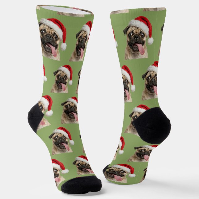 Personalized Custom Pug Christmas  Socks (Angled)