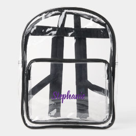 Personalized Custom Purple Script Name Stadium  Clear Backpack