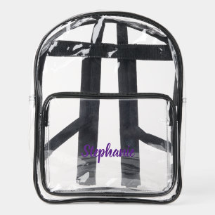 Personalized Custom Purple Script Name Stadium Clear Backpack