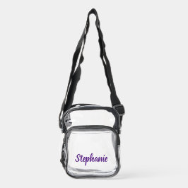 Personalized Custom Purple Script Name Stadium  Clear Crossbody Bag