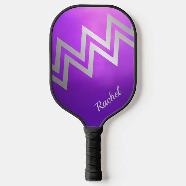 Personalized Custom Purple & Silver Pickleball Paddle (Front)