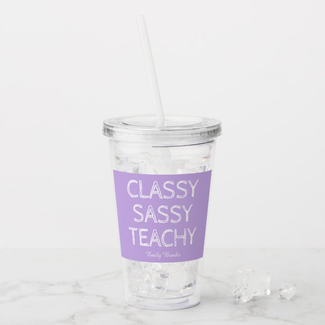 Personalized Custom Purple Teacher Gift Idea Acrylic Tumbler (Front Ice)